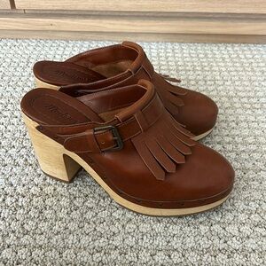 Madewell Brown Leather Mules with Fringe